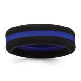 Silicone Black with Blue Line Center 7.5mm Flat Band Size 9