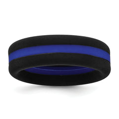 Silicone Black with Blue Line Center 7.5mm Flat Band Size 9