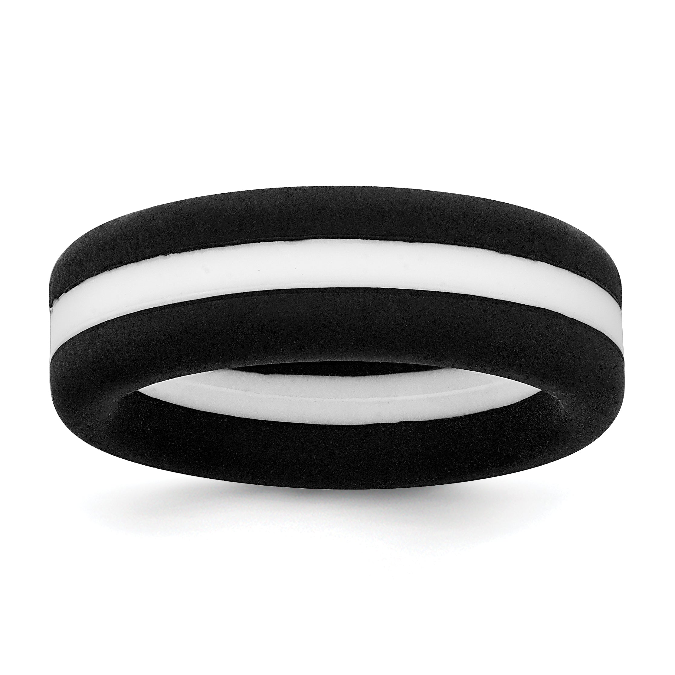 Silicone Black with White Line Center 7.5mm Flat Band Size 9