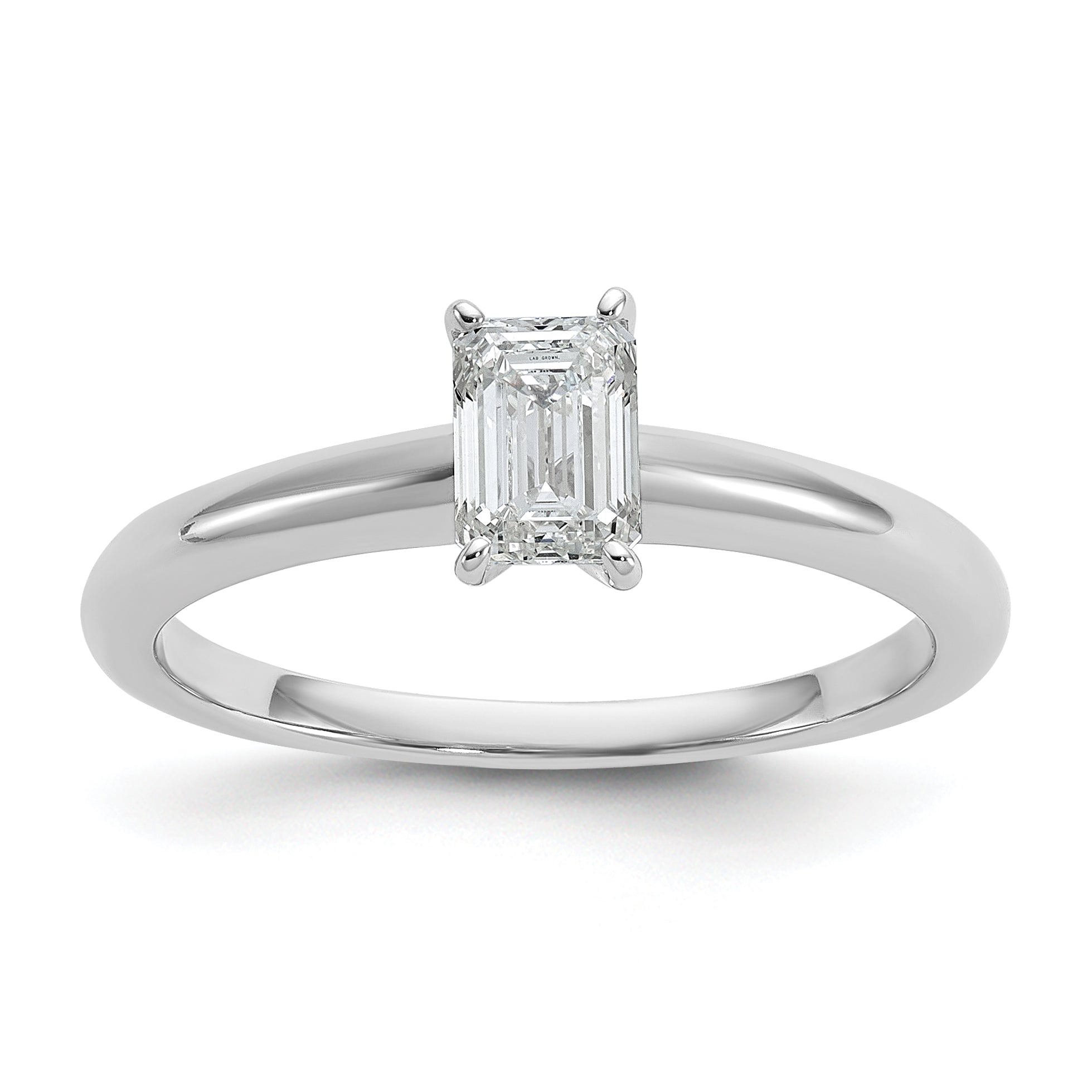 14k White Gold 1/2 carat Certified Lab Grown Diamond VS+ F+ Emerald Solitare Complete Engagement Ring