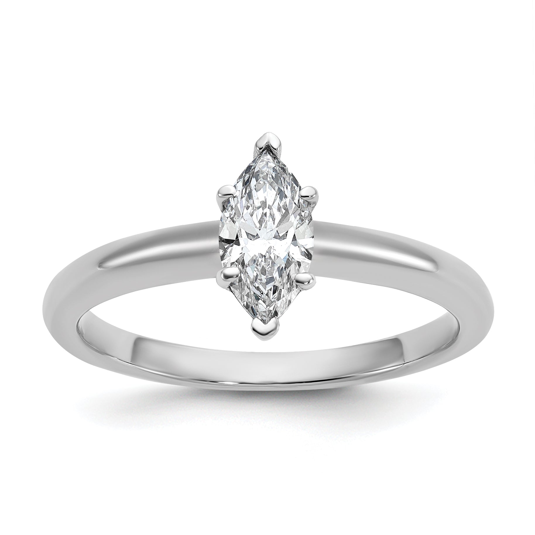 14k White Gold 1/2 carat Lab Grown Diamond VS/SI+ G+ Marquise Solitare Complete Engagement Ring