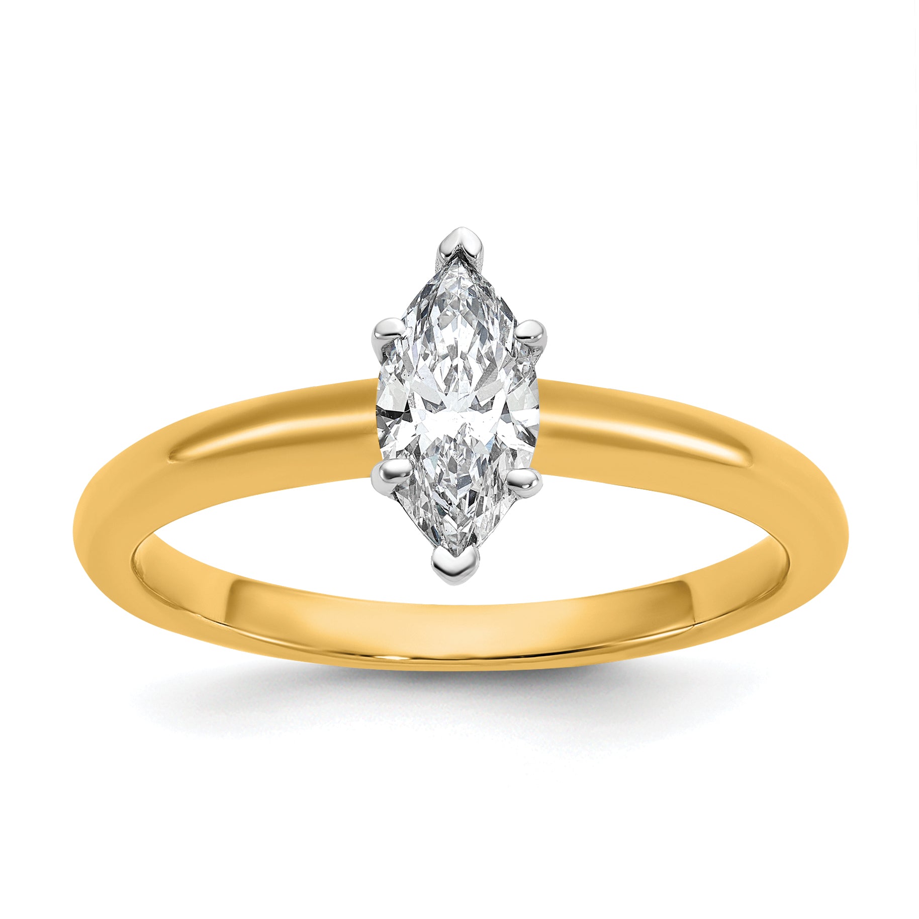 14k Two-tone 1/2 carat Lab Grown Diamond VS+ F+ Marquise Solitare Complete Engagement Ring