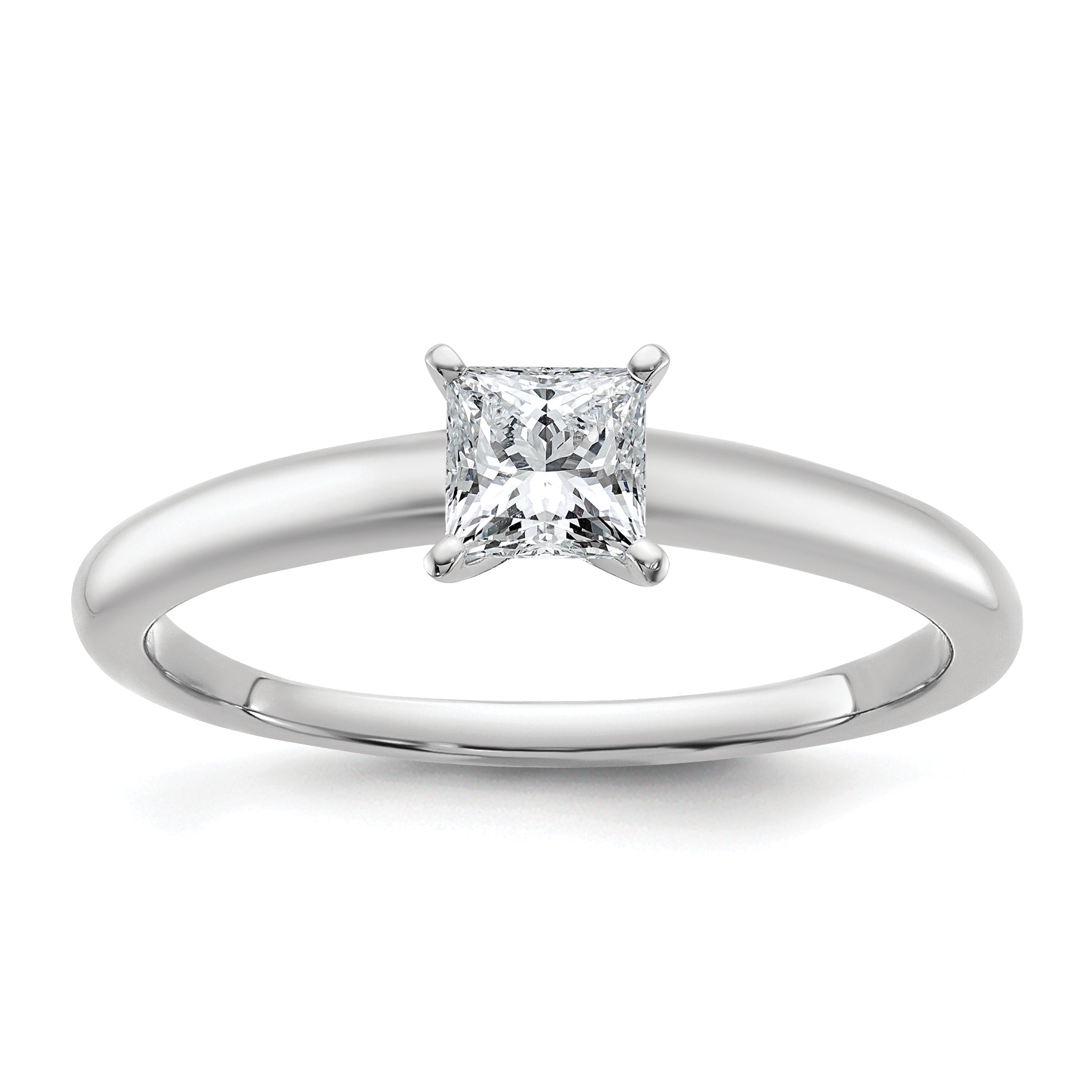 14k White Gold 1/2 carat Lab Grown Diamond VS/SI+ G+ Princess Complete Solitare Engagement Ring
