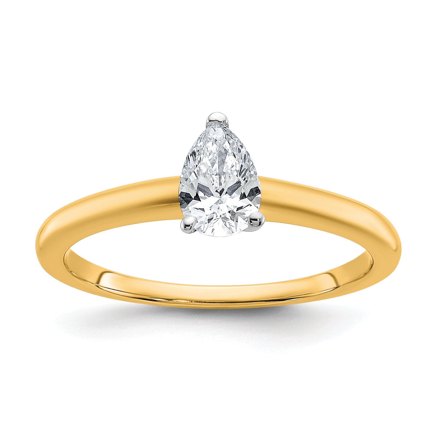 14k Two-tone 1/2 carat Certified Lab Grown Diamond VS+ F+ Pear Solitare Complete Engagement Ring