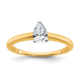 14k Two-tone 5/8 carat Lab Grown Diamond VS+ F+ Pear Solitare Complete Engagement Ring