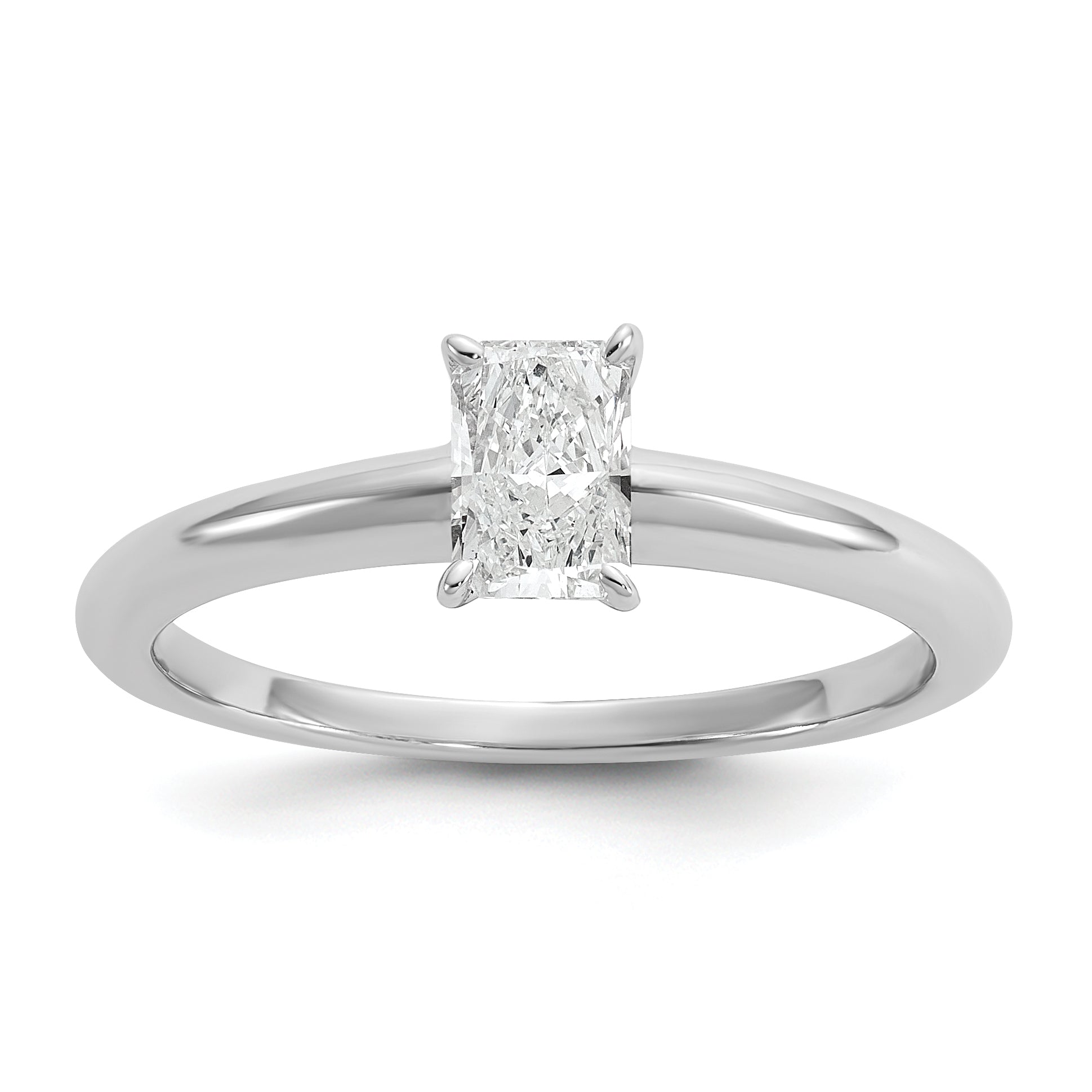 14k White Gold 1/2 carat Certified Lab Grown Diamond VS+ F+ Radiant Solitare Complete Engagement Ring