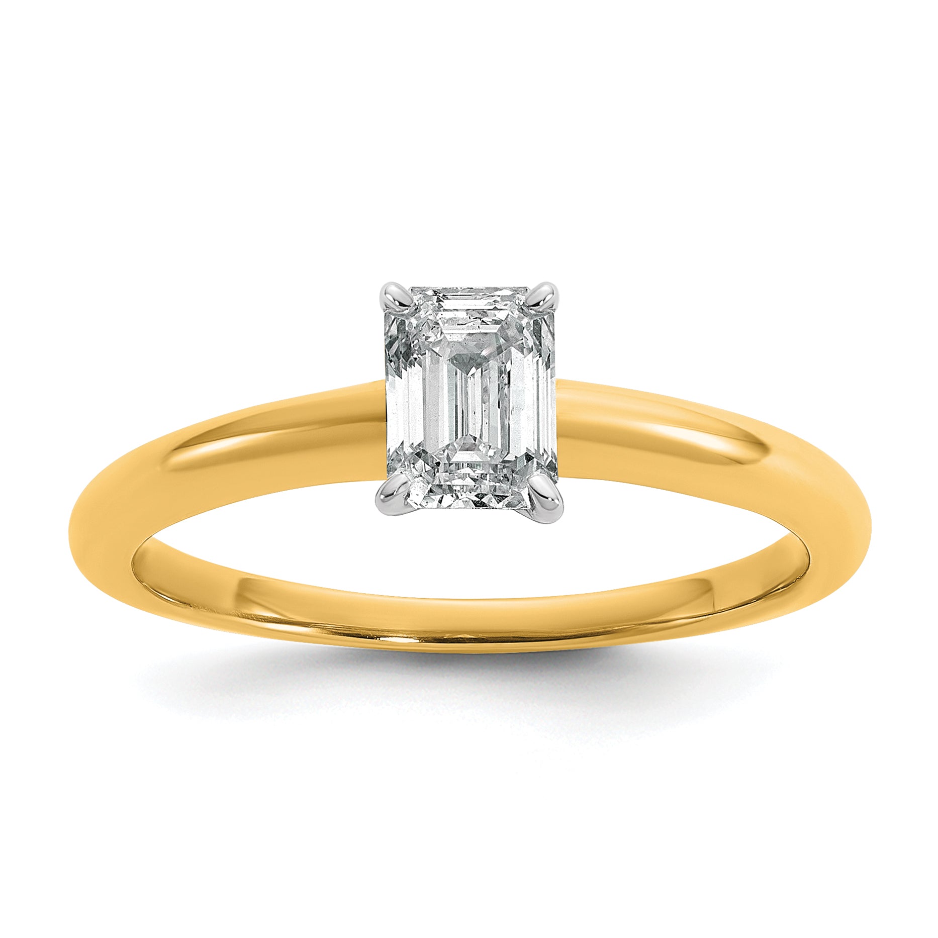 14k Two-tone 3/4 carat Lab Grown Diamond VS+ F+ Emerald Solitare Complete Engagement Ring