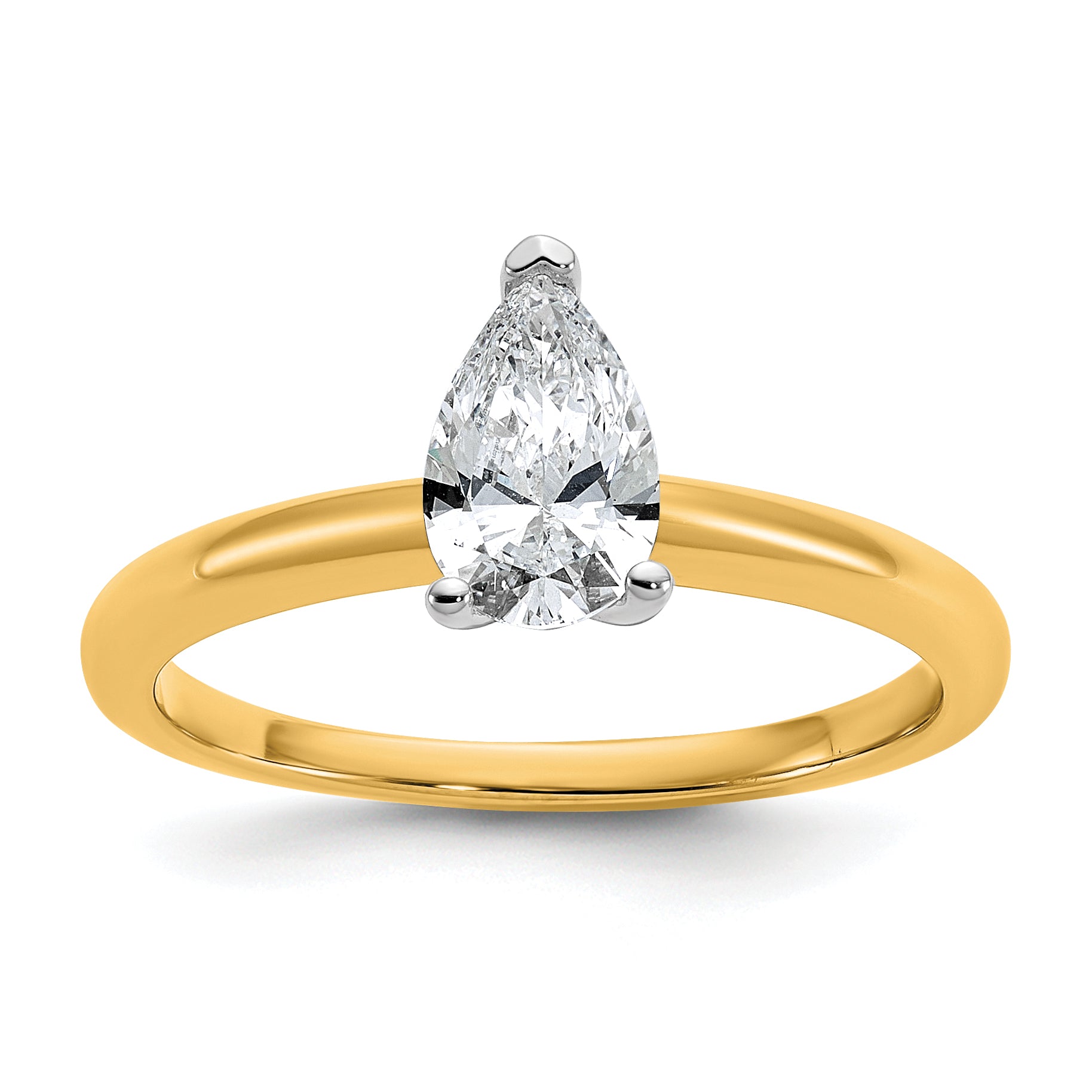 14k Two-tone 3/4 carat Lab Grown Diamond VS+ F+ Pear Solitare Complete Engagement Ring