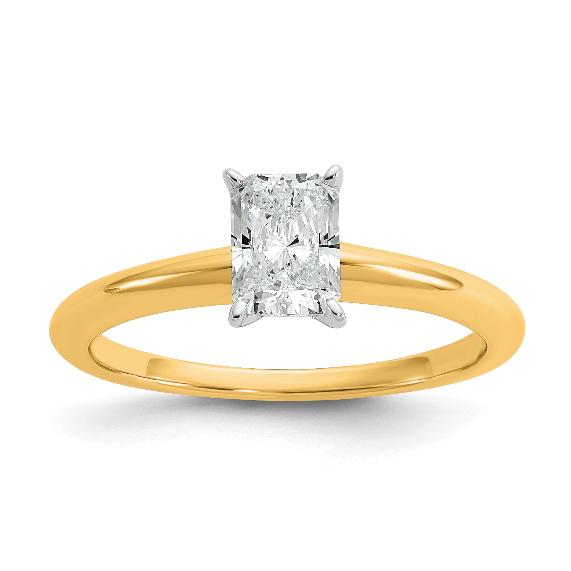 14k Two-tone 3/4 carat Lab Grown Diamond VS/SI+ G+ Radiant Solitare Complete Engagement Ring