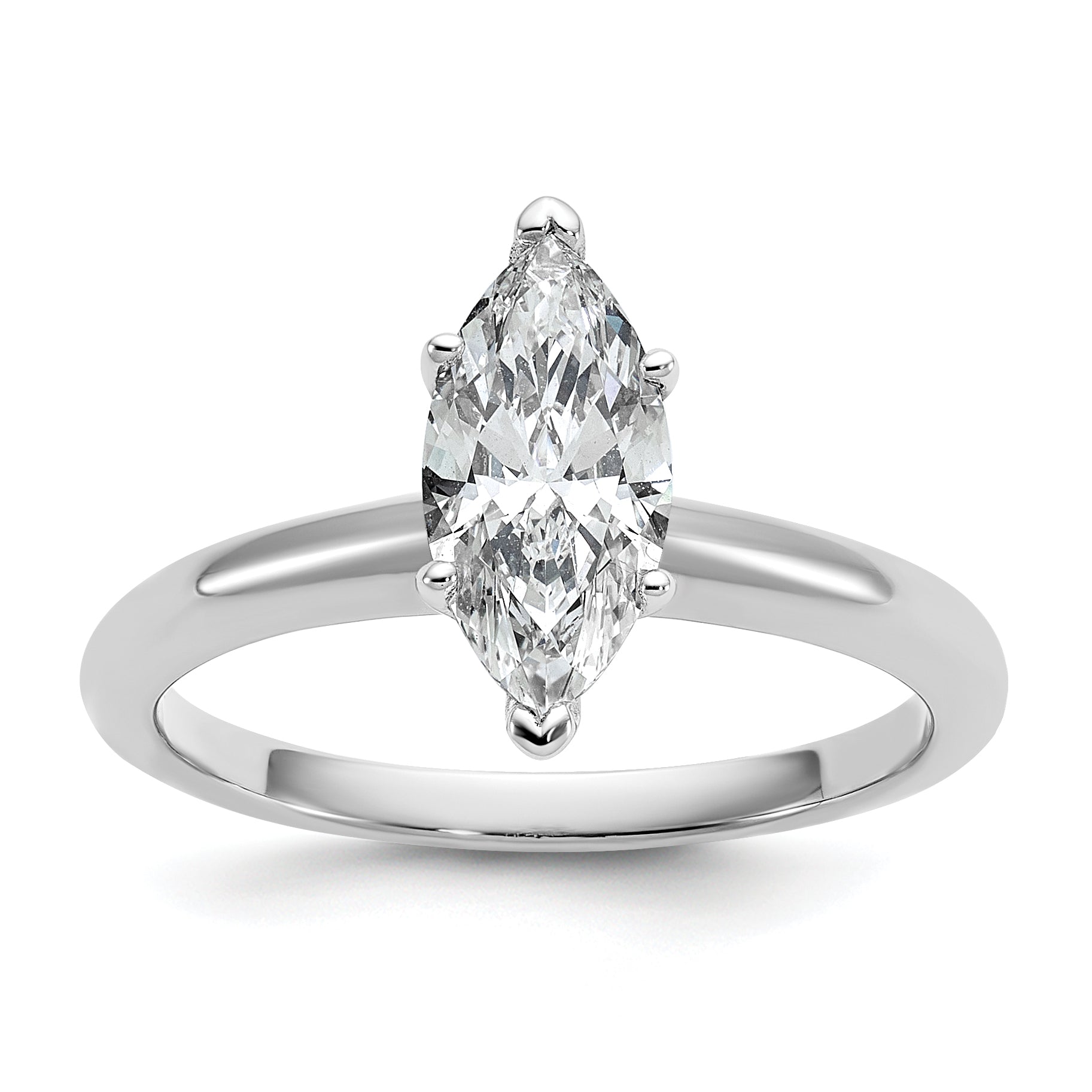 14k White Gold 1 carat Lab Grown Diamond VS+ F+ Marquise Solitare Complete Engagement Ring