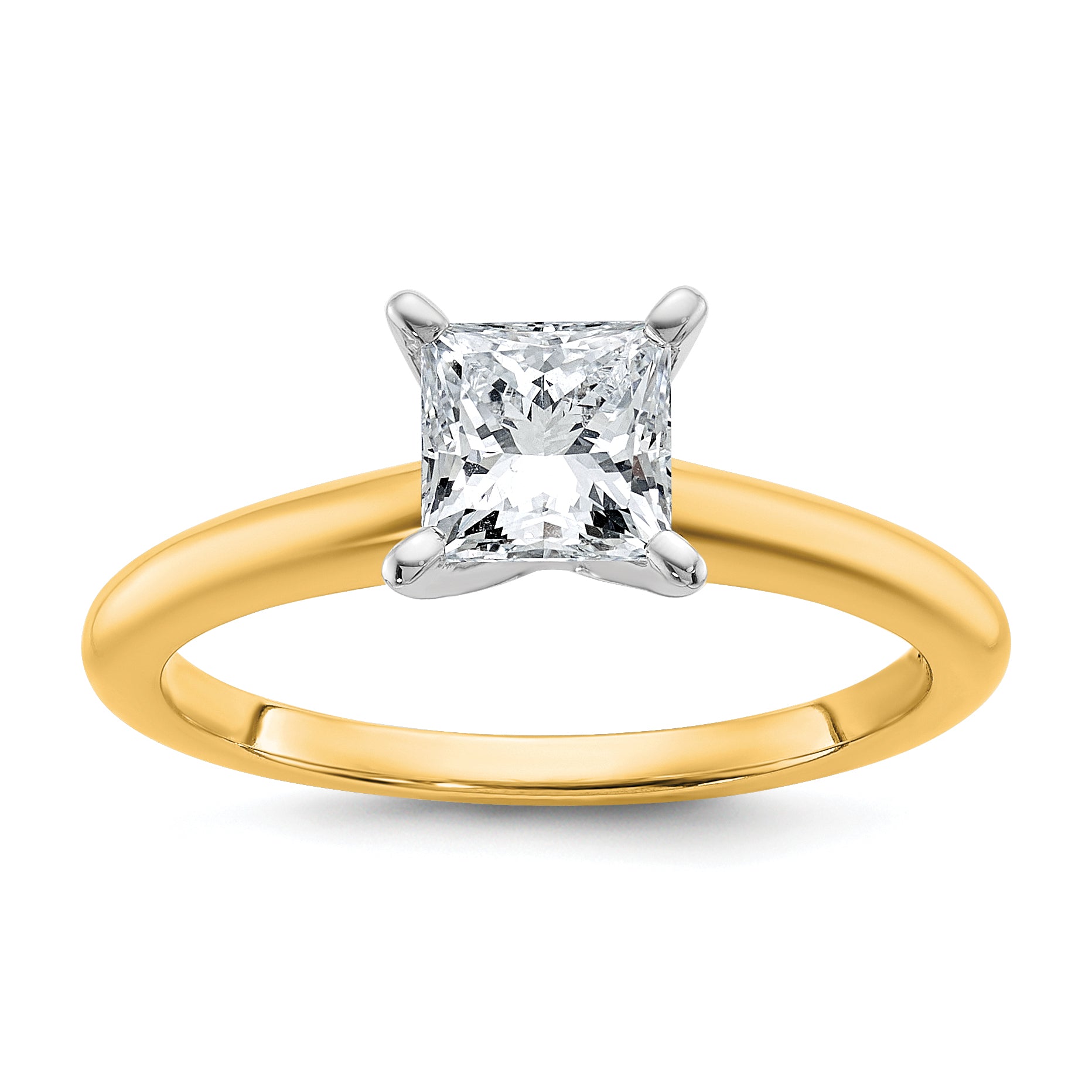 14k Two-tone 7/8 carat Lab Grown Diamond VS+ F+ Princess Complete Solitare Engagement Ring