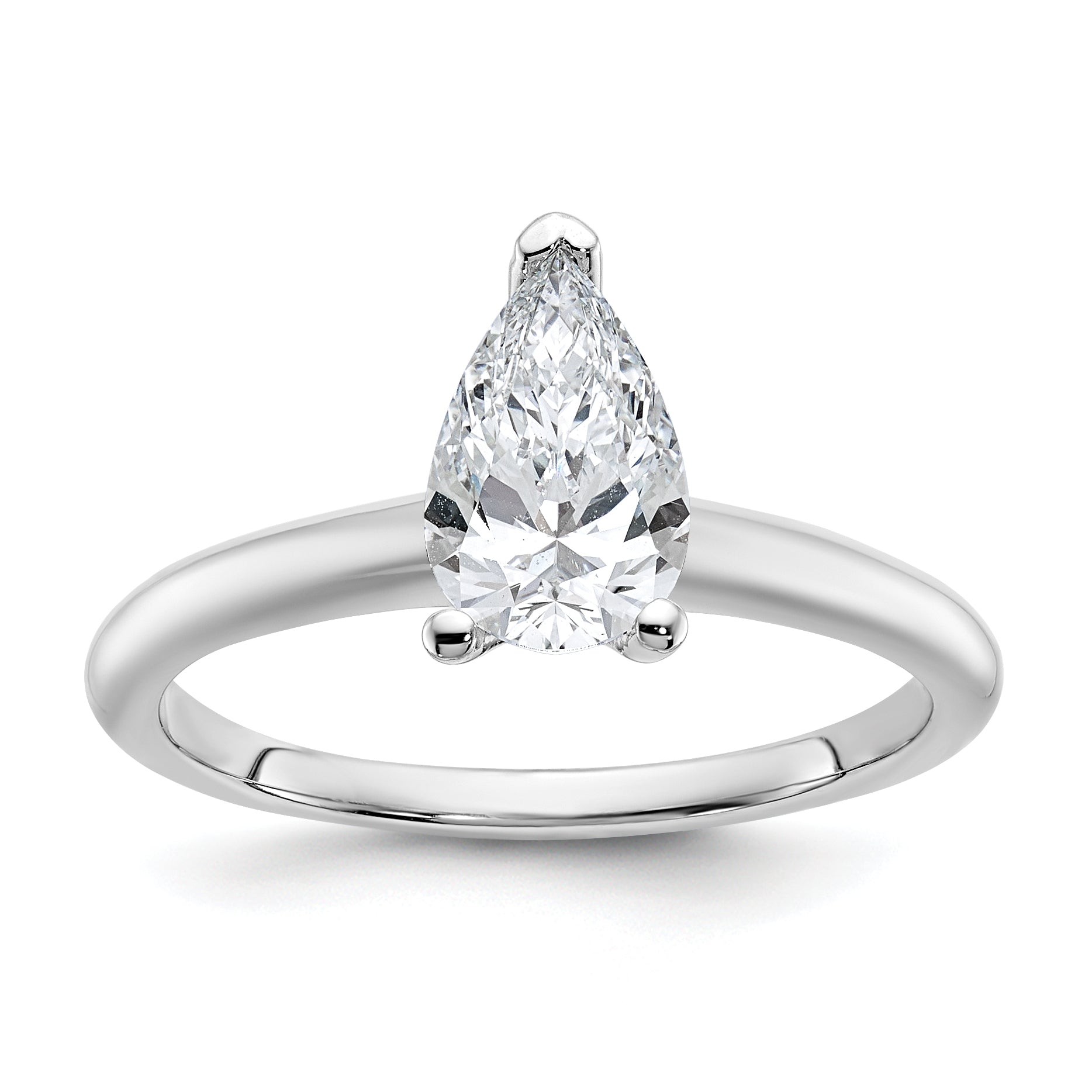 14k White Gold 1 carat Lab Grown Diamond VS+ F+ Pear Solitare Complete Engagement Ring