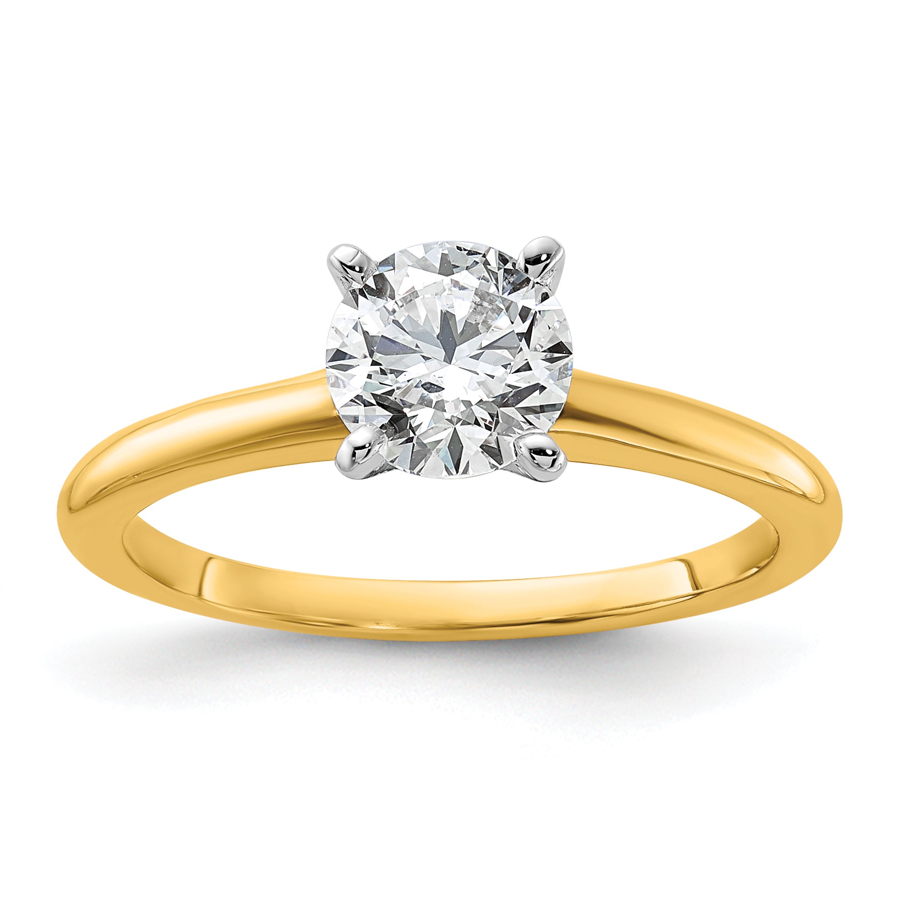 14k Two-Tone 7/8 carat Certified Lab Grown Diamond VS+ F+ Round Complete Solitaire Engagement Ring