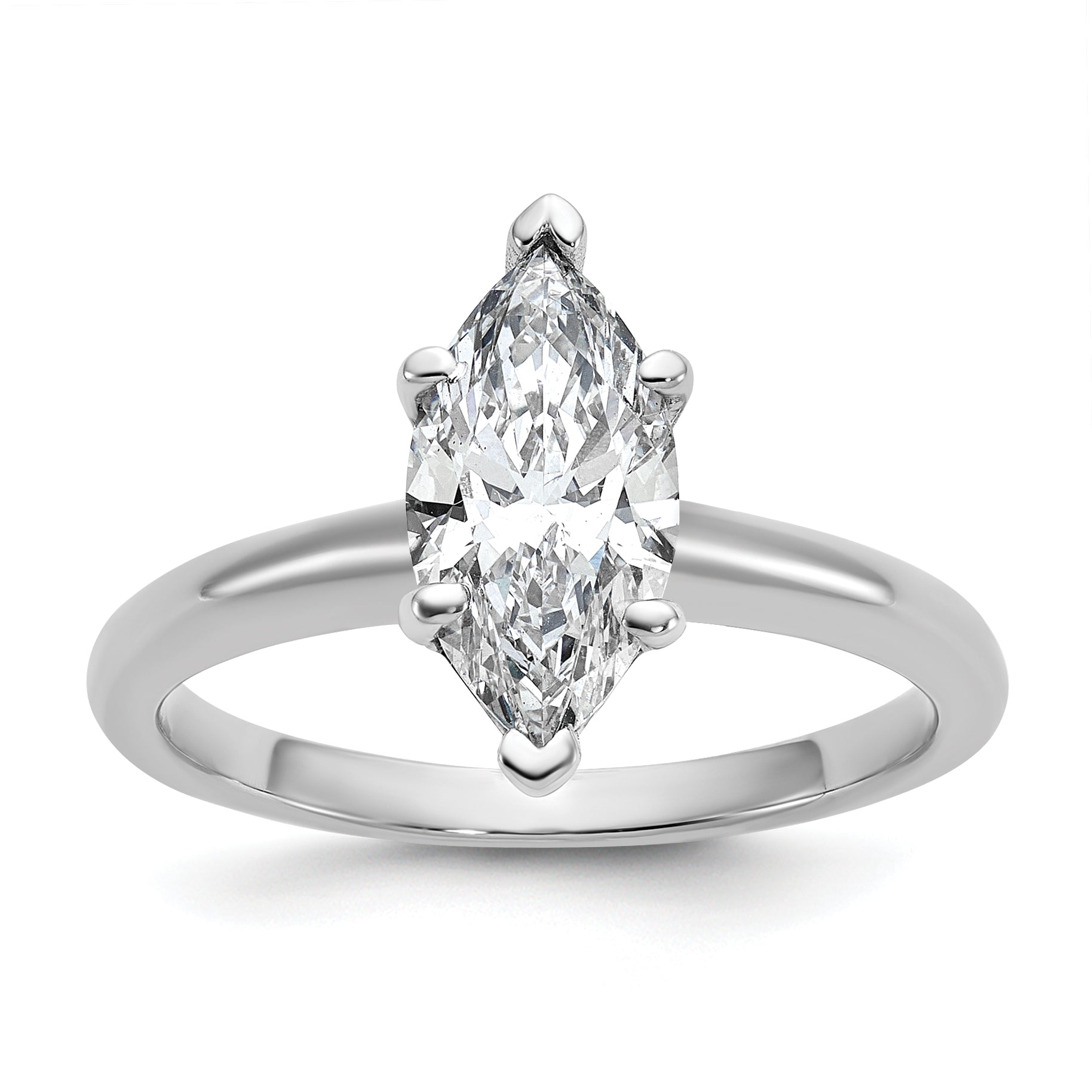 14k White Gold 1 1/2 carat Lab Grown Diamond VS+ F+ Marquise Solitare Complete Engagement Ring