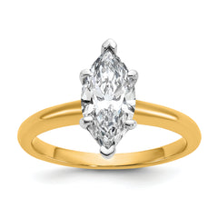 14k Two-tone 1 1/2 carat Certified Lab Grown Diamond VS+ F+ Marquise Solitare Complete Engagement Ring