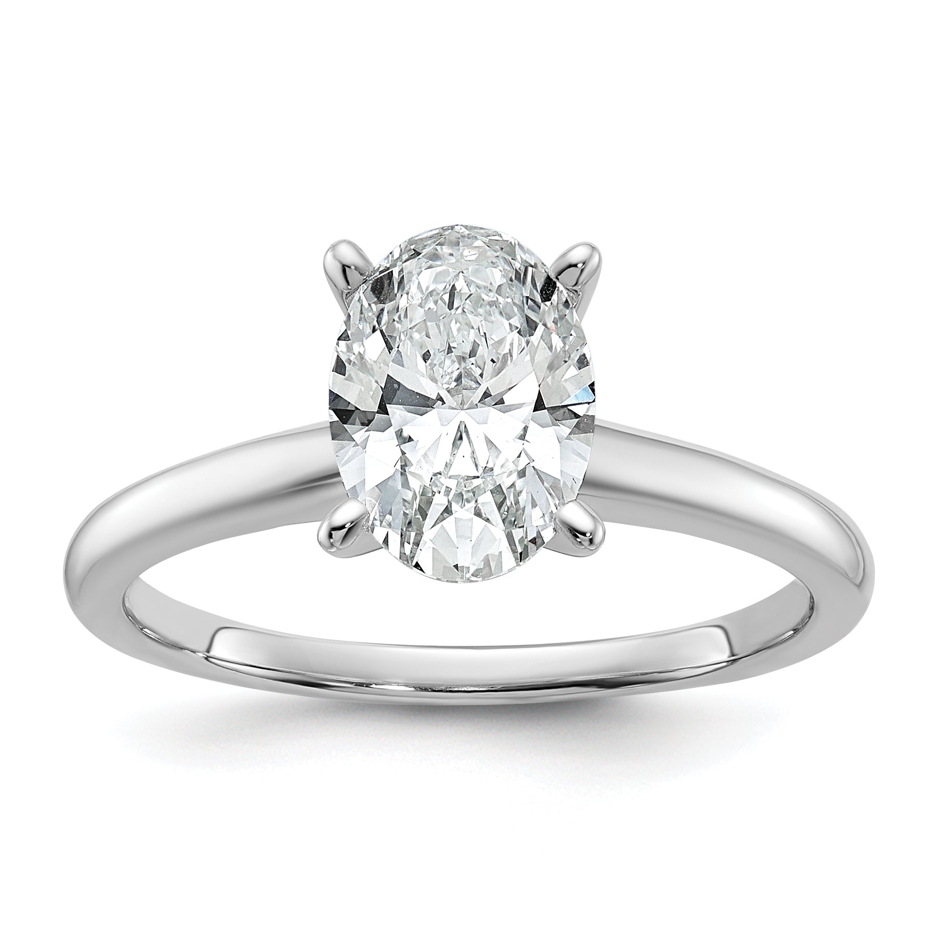 14k White Gold 1 1/2 carat Lab Grown Diamond VS+ F+ Oval Complete Solitaire Engagement Ring