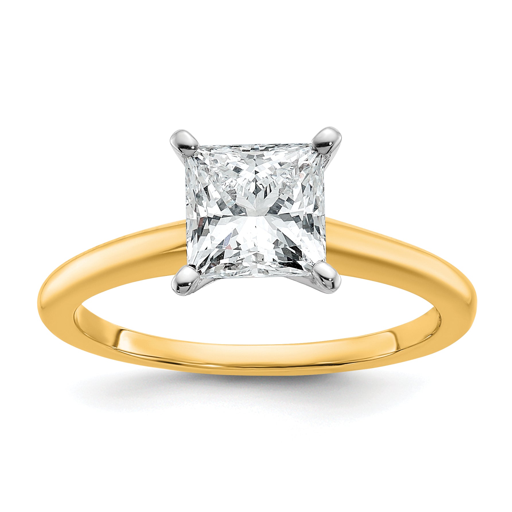 14k Two-tone 1 1/2 carat Certified Lab Grown Diamond VS+ F+ Princess Complete Solitare Engagement Ring