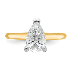 14k Two-tone 1 1/4 carat Lab Grown Diamond VS+ F+ Pear Solitare Complete Engagement Ring