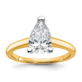 14k Two-tone 1 1/4 carat Lab Grown Diamond VS+ F+ Pear Solitare Complete Engagement Ring