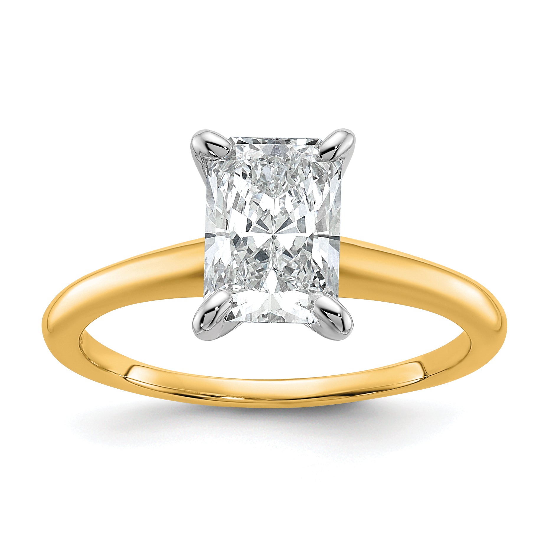 14k Two-tone 1 1/2 carat Certified Lab Grown Diamond VS+ F+ Radiant Solitare Complete Engagement Ring