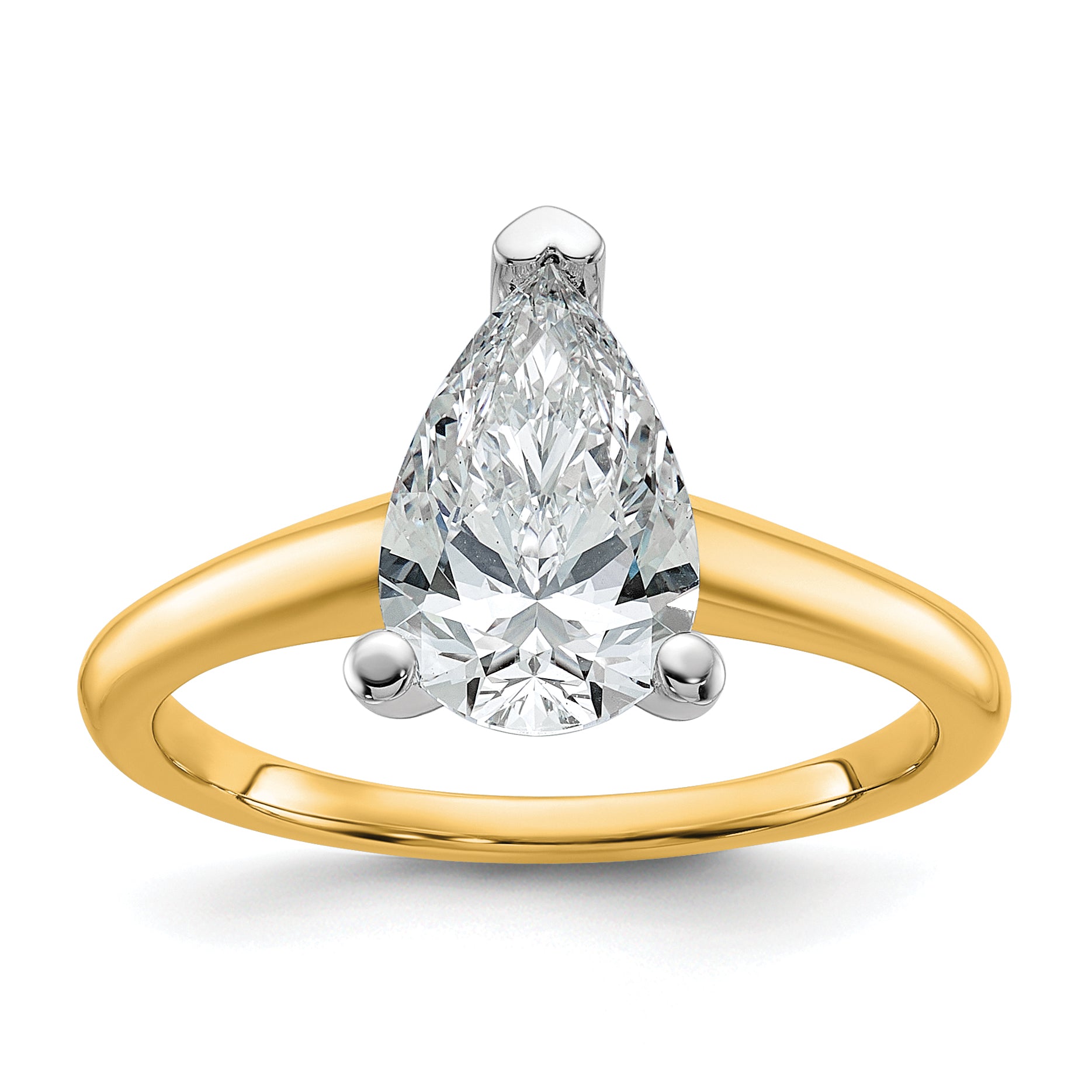 14k Two-tone 1 3/4 carat Lab Grown Diamond VS+ F+ Pear Solitare Complete Engagement Ring