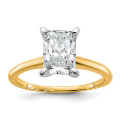 14k Two-tone 1 3/4 carat Lab Grown Diamond VS+ F+ Radiant Solitare Complete Engagement Ring