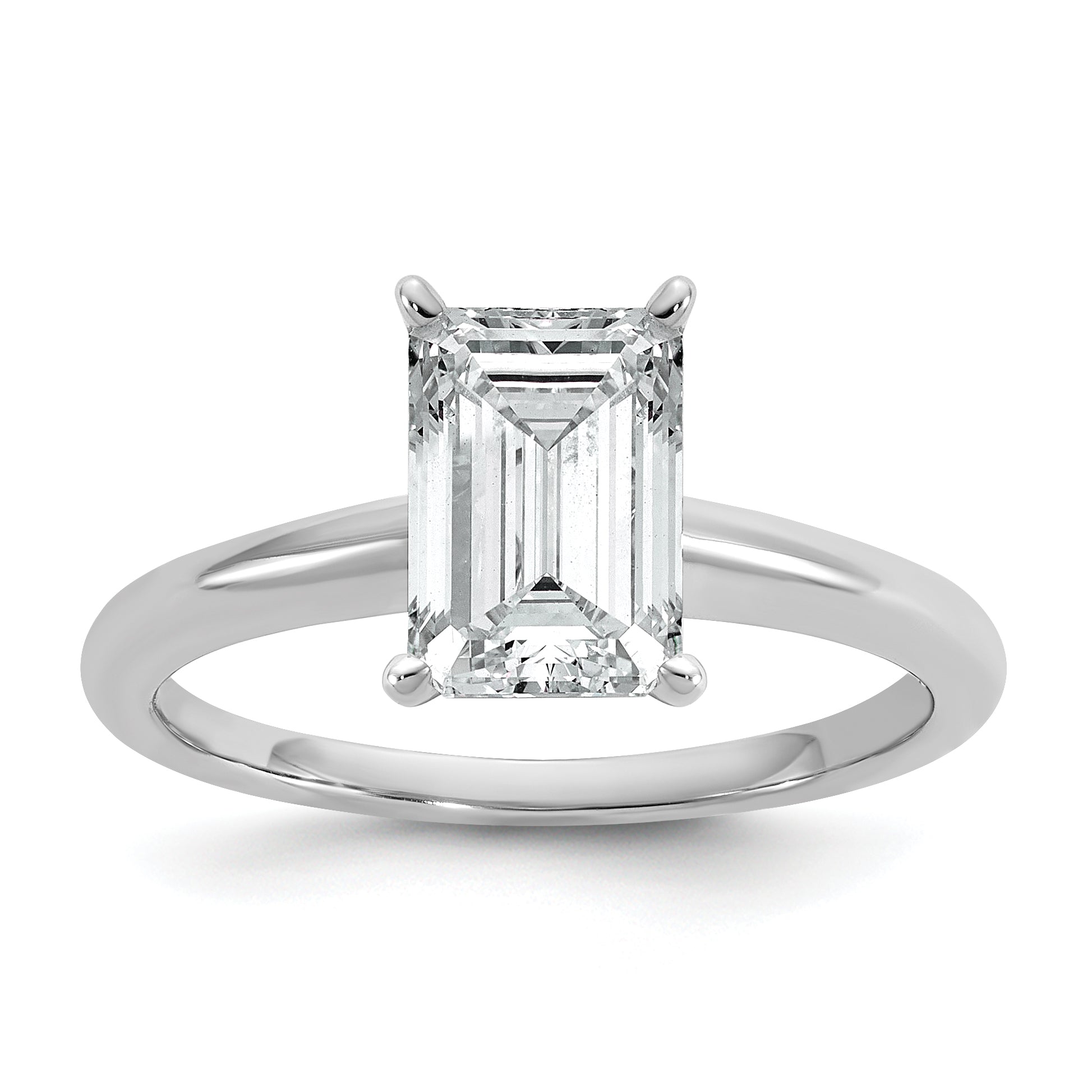 14k White Gold 2 carat Certified Lab Grown Diamond VS+ F+ Emerald Solitare Complete Engagement Ring