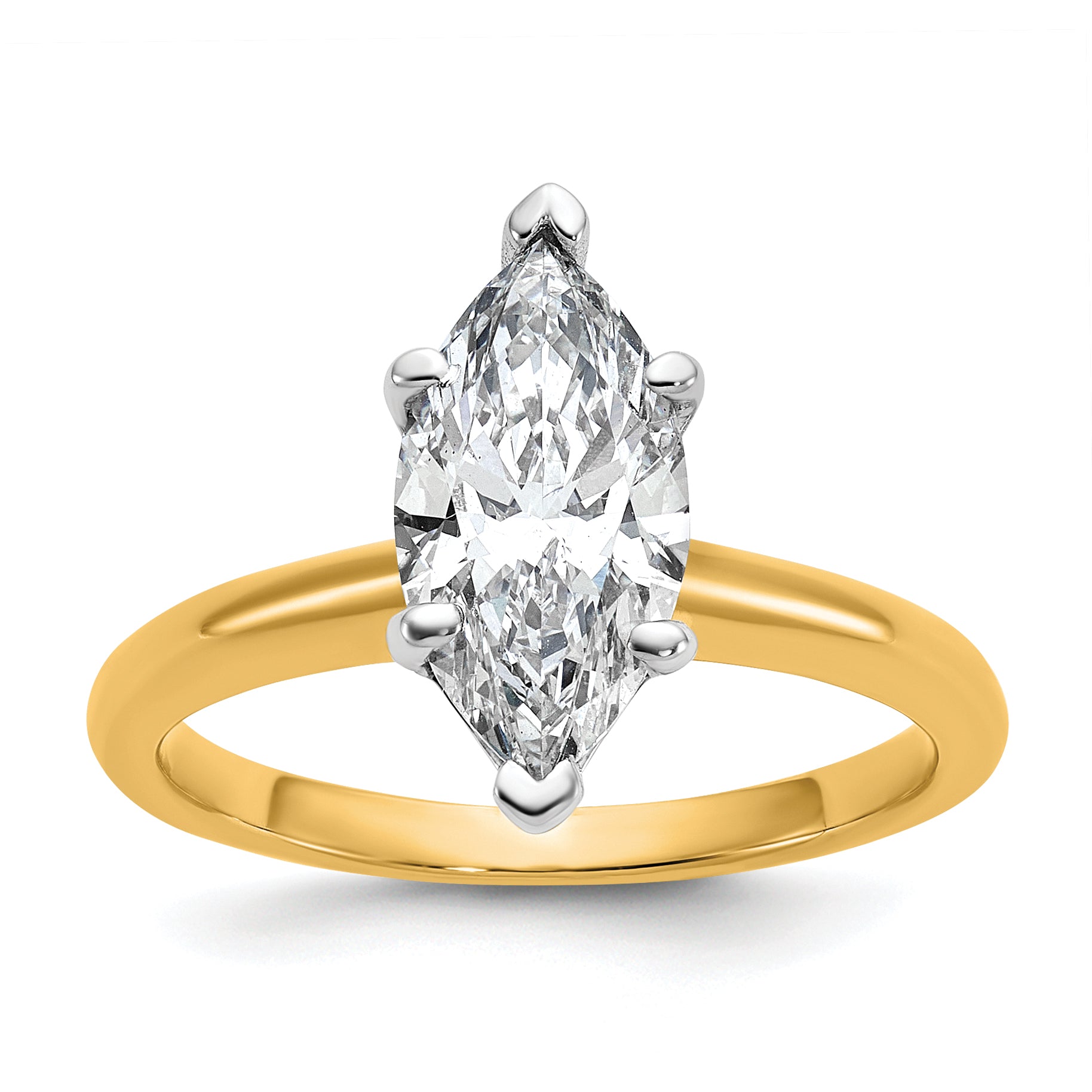 14k Two-tone 2 carat Lab Grown Diamond VS+ F+ Marquise Solitare Complete Engagement Ring