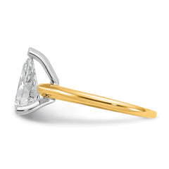 14k Two-tone 2 carat Lab Grown Diamond VS+ F+ Pear Solitare Complete Engagement Ring