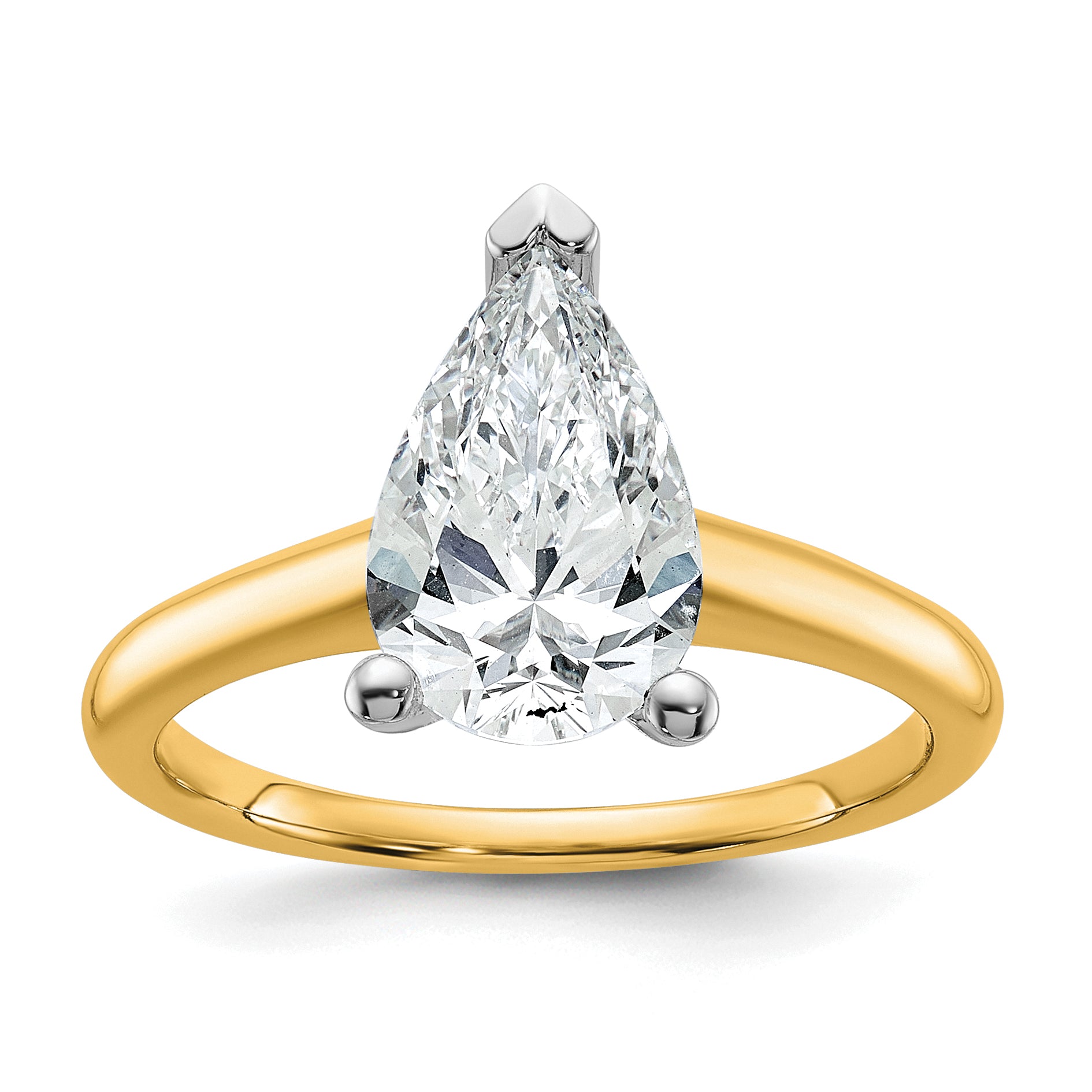 14k Two-tone 2 carat Lab Grown Diamond VS/SI+ G+ Pear Solitare Complete Engagement Ring