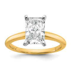 14k Two-tone 2 carat Certified Lab Grown Diamond VS/SI+ G+ Radiant Solitare Complete Engagement Ring