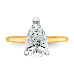 14k Two-tone 2 1/4 carat Lab Grown Diamond VS/SI+ G+ Pear Solitare Complete Engagement Ring