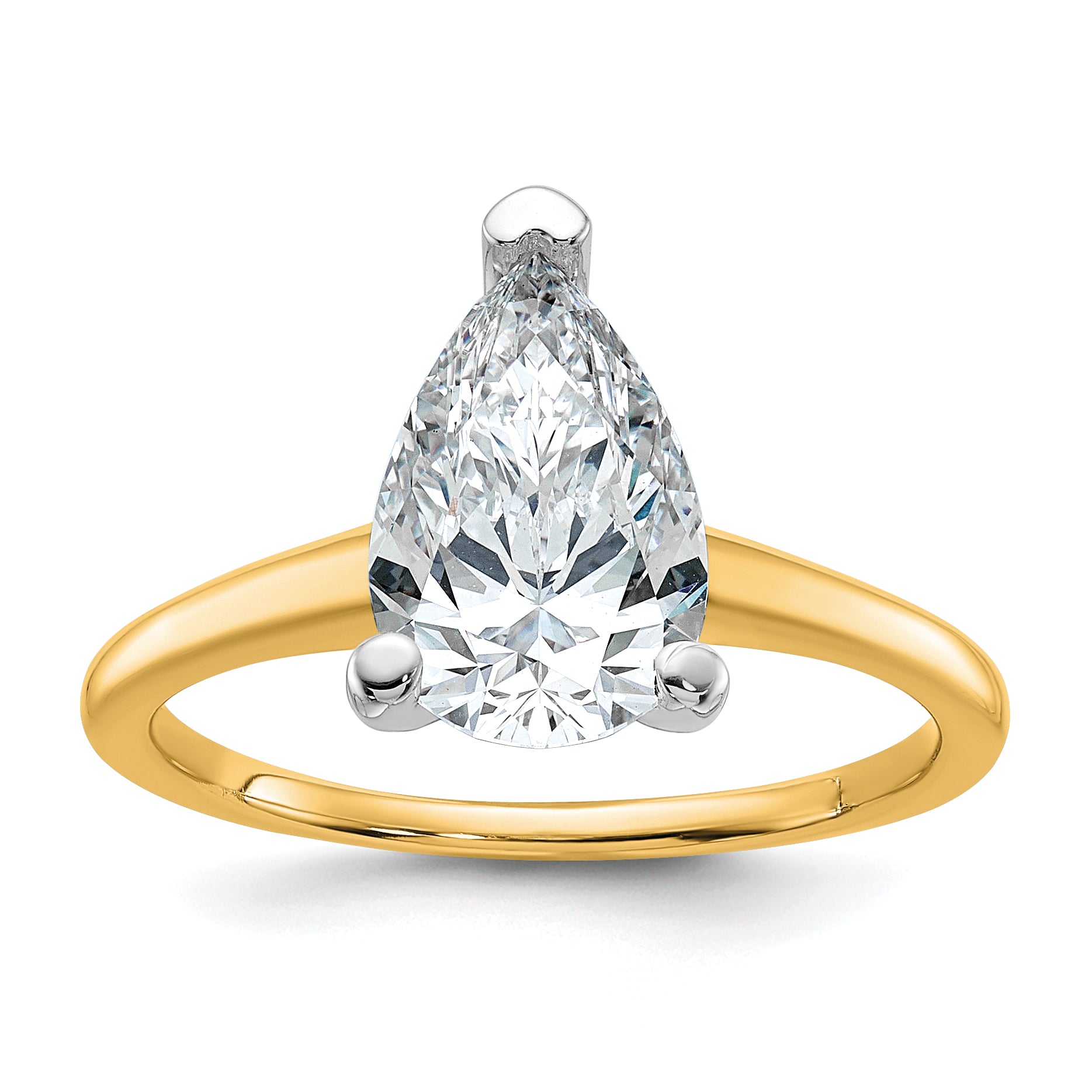 14k Two-tone 2 1/4 carat Lab Grown Diamond VS/SI+ G+ Pear Solitare Complete Engagement Ring