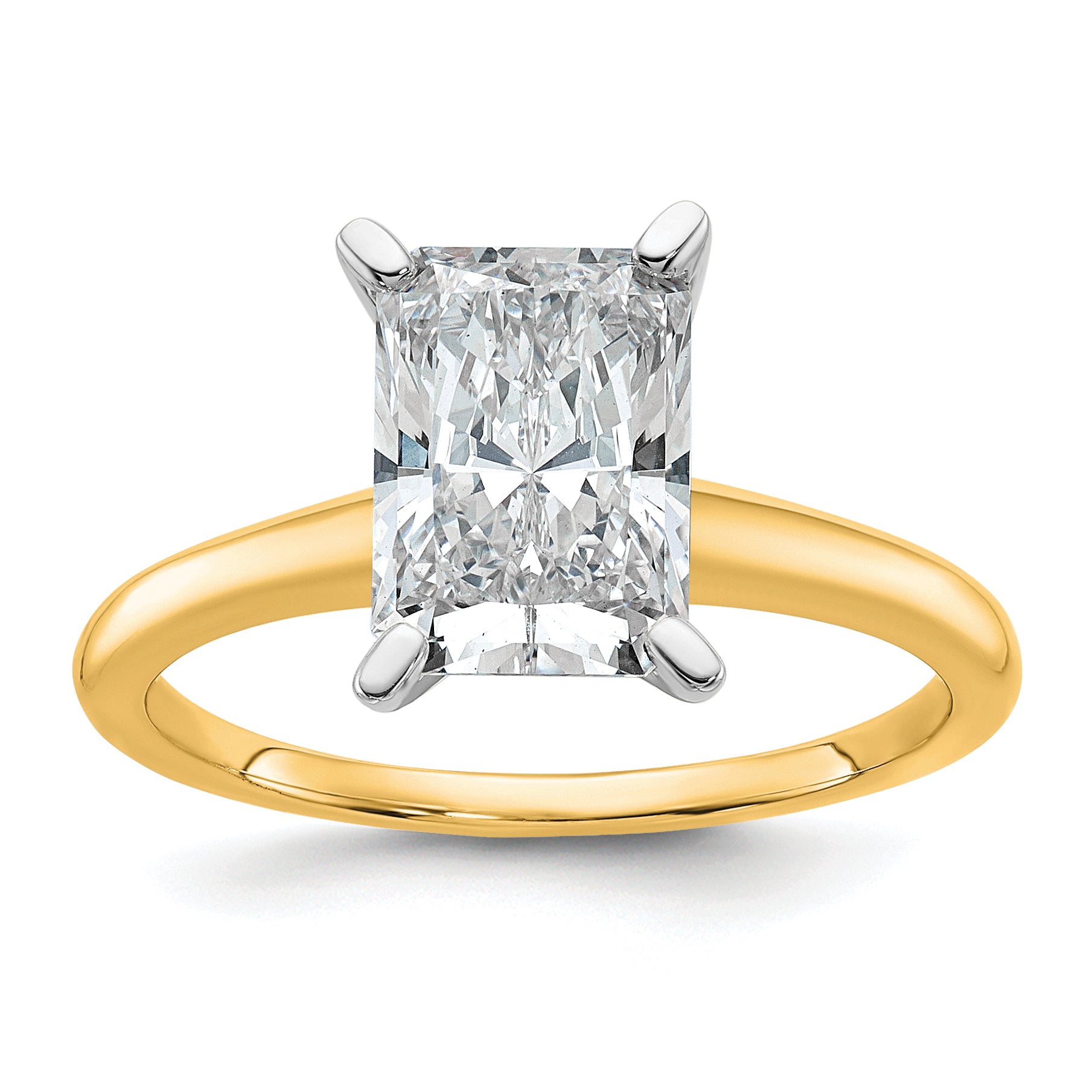 14k Two-tone 2 1/4 carat Lab Grown Diamond VS+ F+ Radiant Solitare Complete Engagement Ring