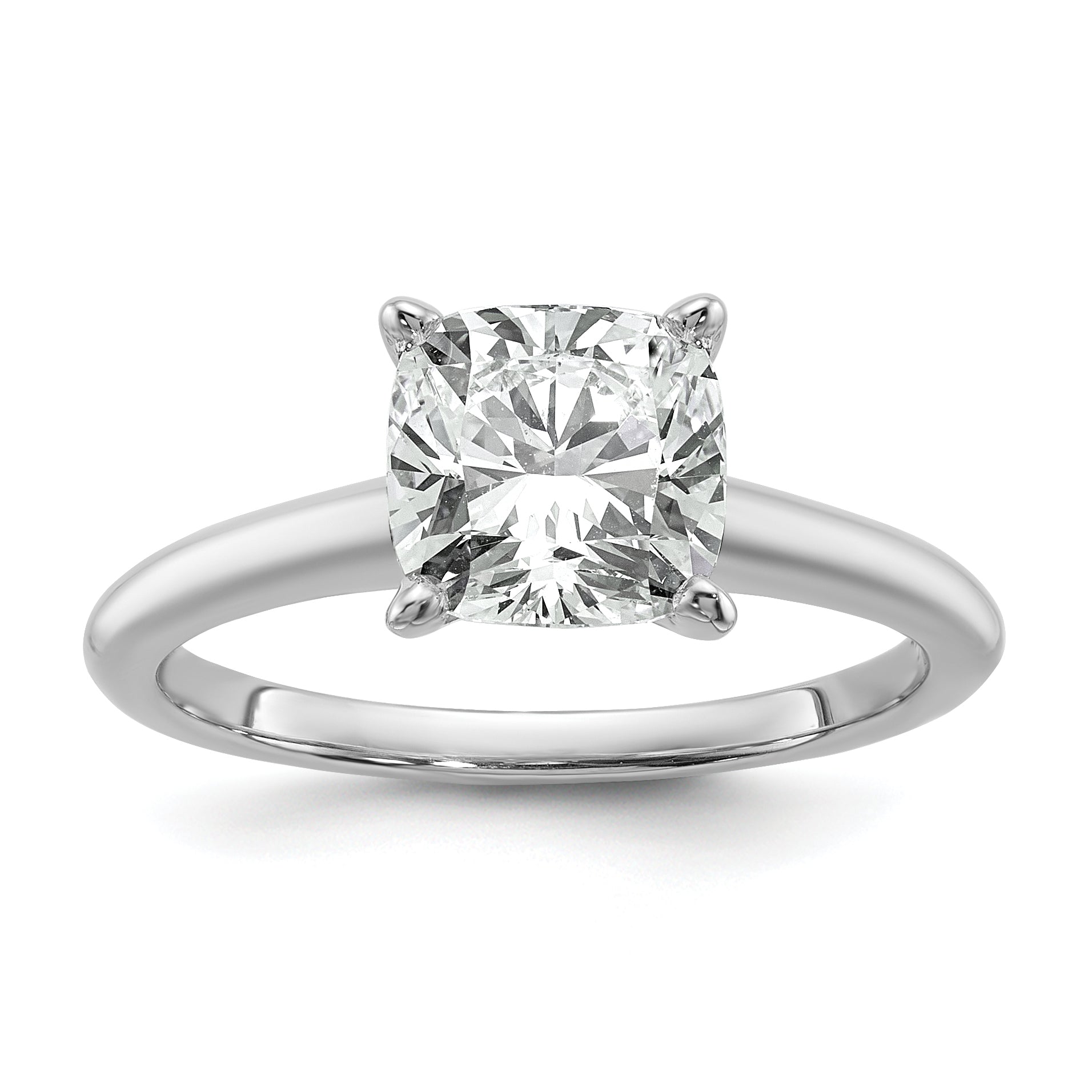 14k White Gold 2 1/2 carat Lab Grown Diamond VS/SI+ G+ Cushion Complete Solitare Engagement Ring