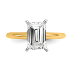 14k Two-tone 2 1/2 carat Certified Lab Grown Diamond VS+ F+ Emerald Solitare Complete Engagement Ring