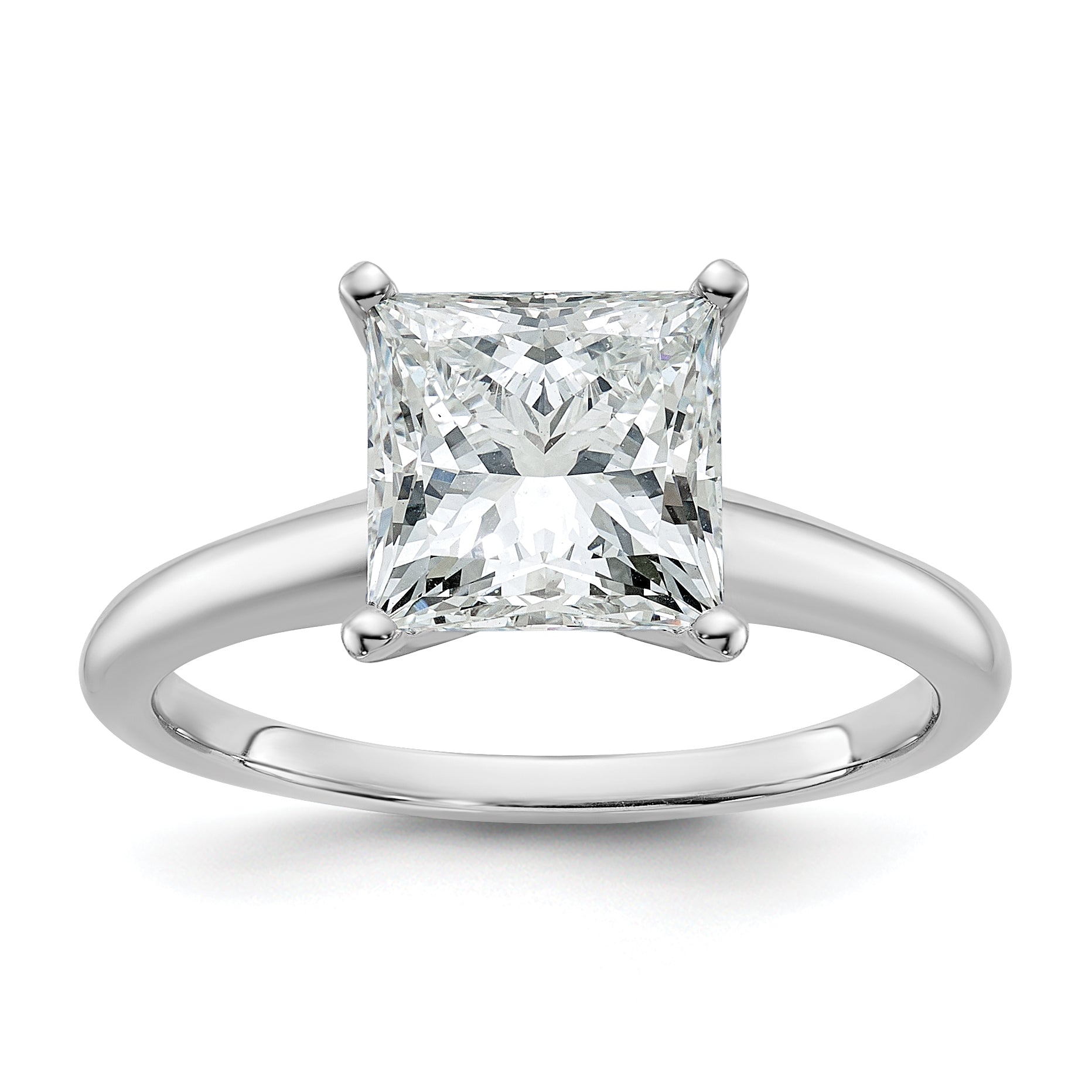 14k White Gold 2 1/2 carat Lab Grown Diamond VS+ F+ Princess Complete Solitare Engagement Ring