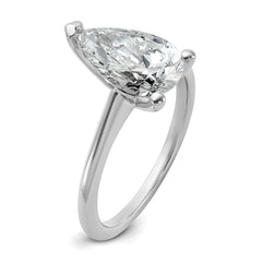 14k White Gold 2 1/2 carat Lab Grown Diamond VS+ F+ Pear Solitare Complete Engagement Ring