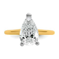 14k Two-tone 2 1/2 carat Lab Grown Diamond VS+ F+ Pear Solitare Complete Engagement Ring