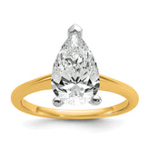 14k Two-tone 2 1/2 carat Lab Grown Diamond VS+ F+ Pear Solitare Complete Engagement Ring