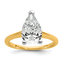 14k Two-tone 2 1/2 carat Lab Grown Diamond VS+ F+ Pear Solitare Complete Engagement Ring