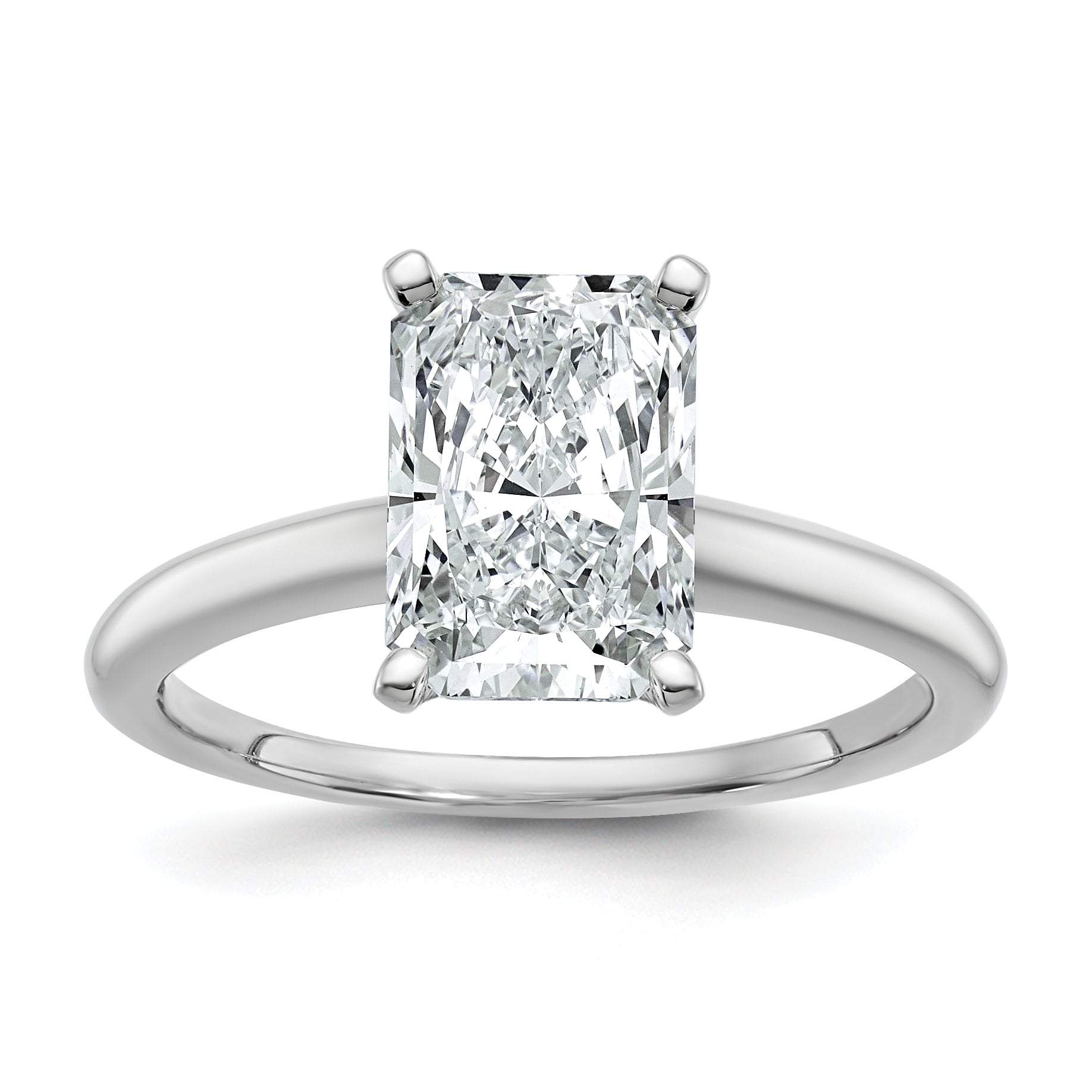 14k White Gold 2 1/2 carat Certified Lab Grown Diamond VS+ F+ Radiant Solitare Complete Engagement Ring