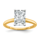 14k Two-tone 2 1/2 carat Lab Grown Diamond VS+ F+ Radiant Solitare Complete Engagement Ring