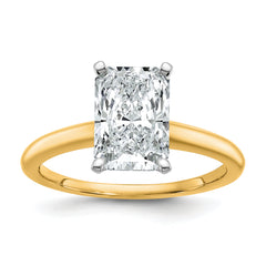 14k Two-tone 2 1/2 carat Certified Lab Grown Diamond VS+ F+ Radiant Solitare Complete Engagement Ring