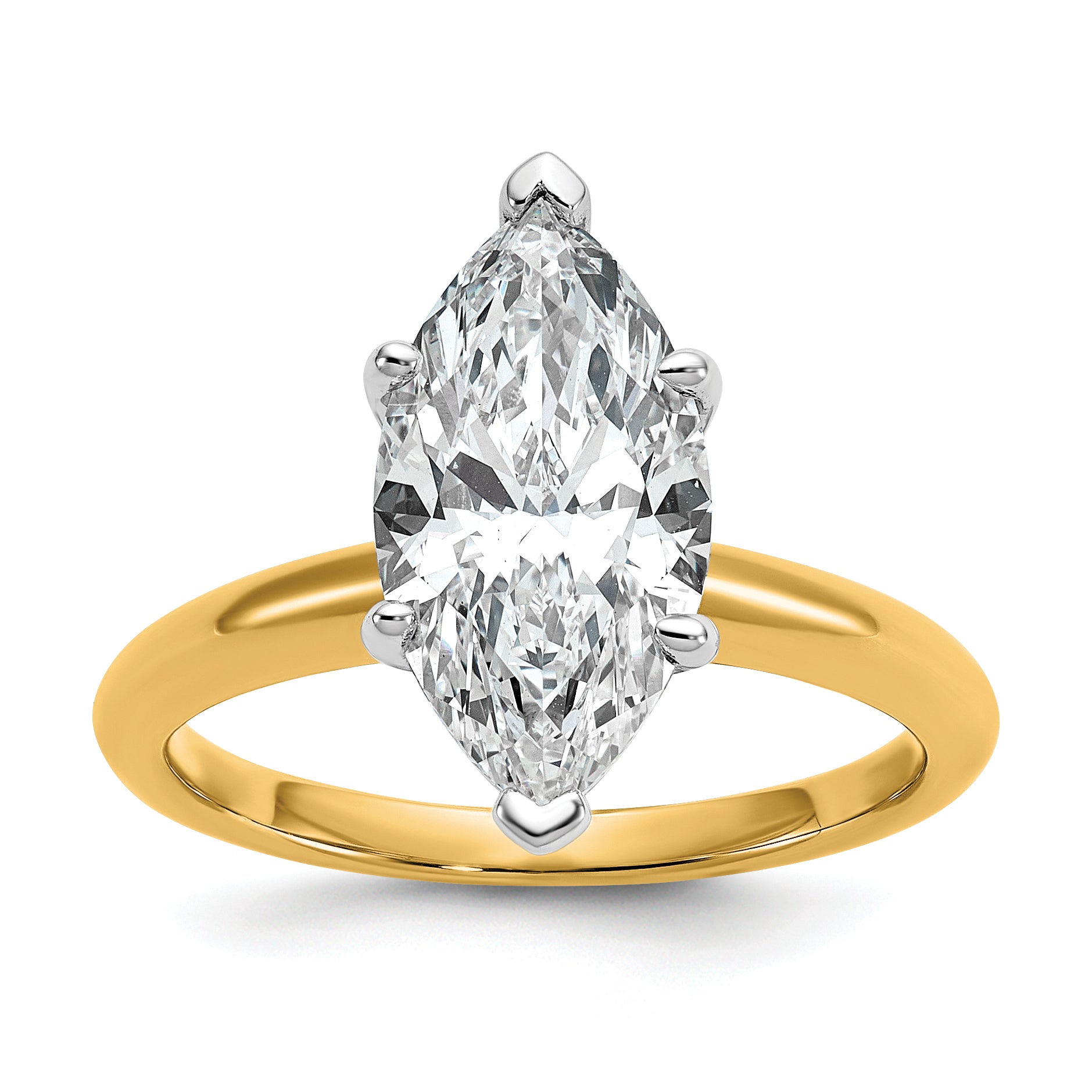14k Two-tone 3 carat Certified Lab Grown Diamond VS/SI+ G+ Marquise Solitare Complete Engagement Ring