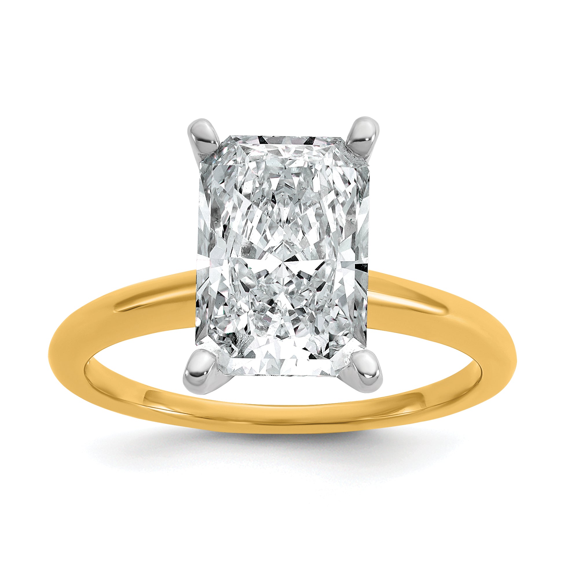 14k Two-tone 3 carat Certified Lab Grown Diamond VS/SI+ G+ Radiant Solitare Complete Engagement Ring