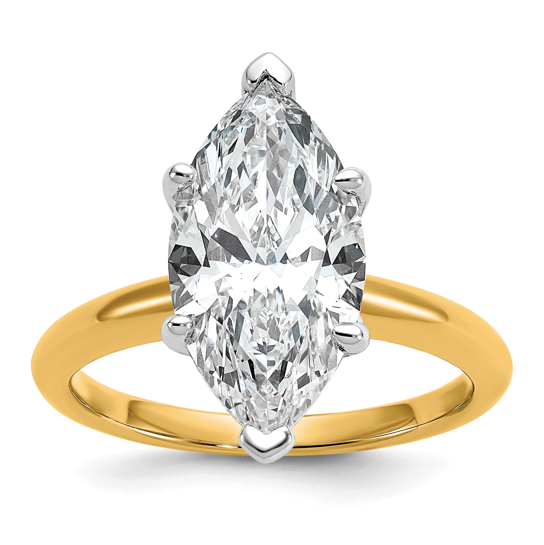 14k Two-tone 4 carat Certified Lab Grown Diamond VS/SI+ G+ Marquise Solitare Complete Engagement Ring