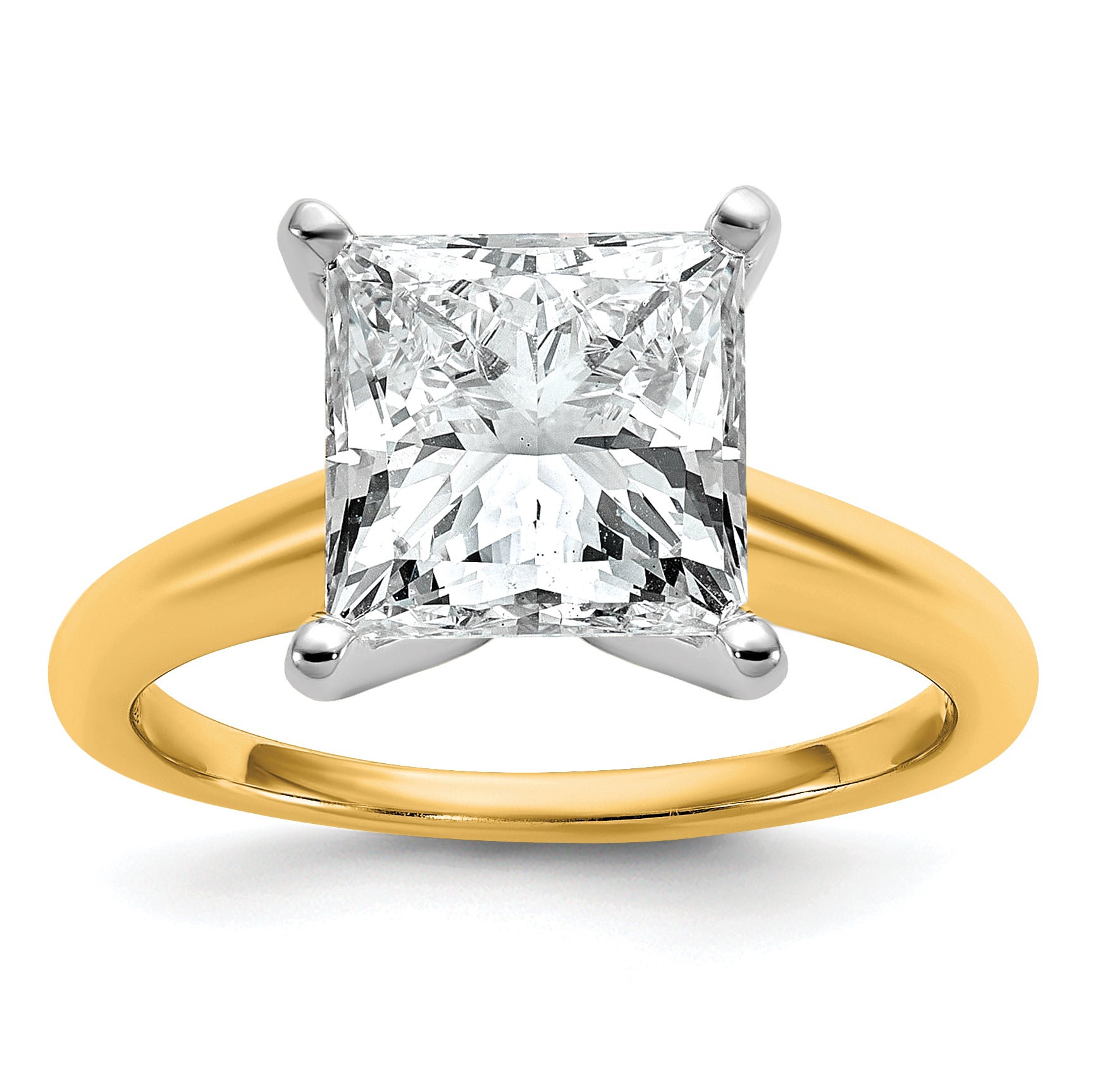 14k Two-tone 4 carat Certified Lab Grown Diamond VS/SI+ G+ Princess Complete Solitare Engagement Ring