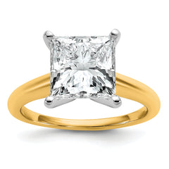 14k Two-tone 4 carat Certified Lab Grown Diamond VS+ F+ Princess Complete Solitare Engagement Ring
