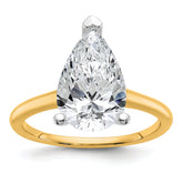 14k Two-tone 4 carat Certified Lab Grown Diamond VS+ F+ Pear Solitare Complete Engagement Ring